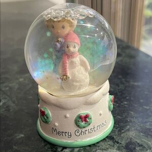 Precious Moments Christmas Snow Globe with Pink and Green Accents
